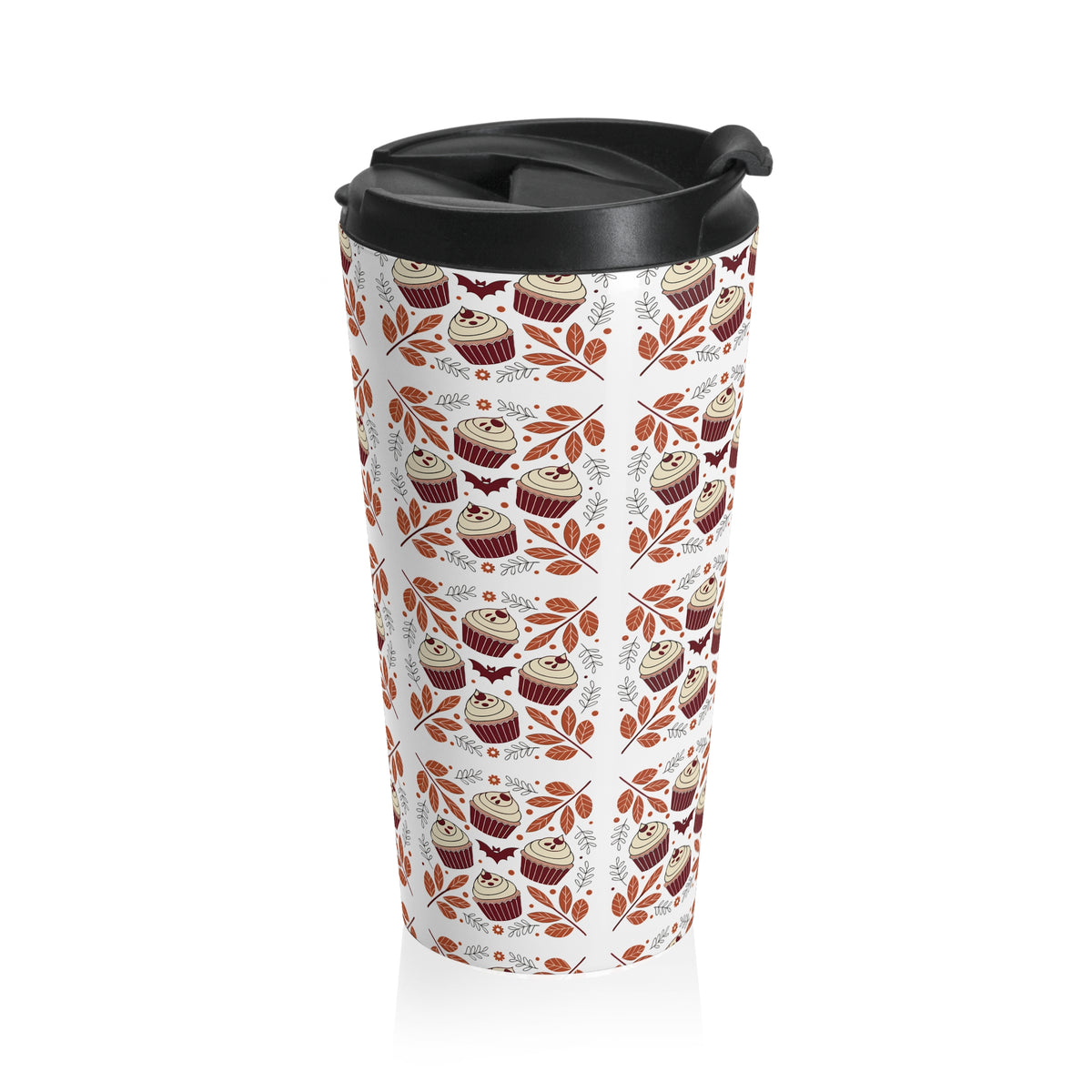 Whimsical Nordic Floral Cupcake Halloween Travel Mug, Hygge Coffee Lover Gift, Stainless Steel Travel Tumbler