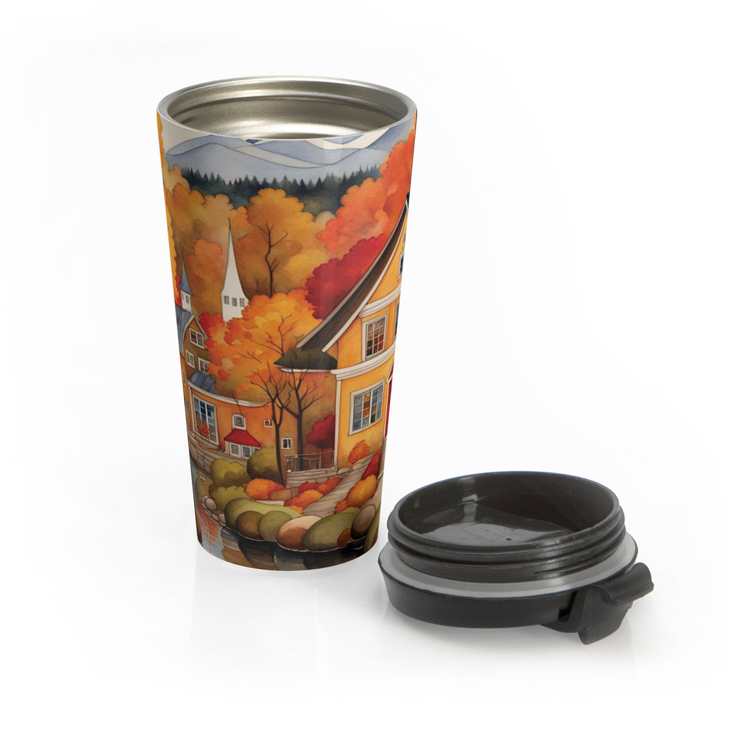 Sweet Autumn Scenery Travel Mug, Rustic Coffee Cup, Fall-Themed Tumbler
