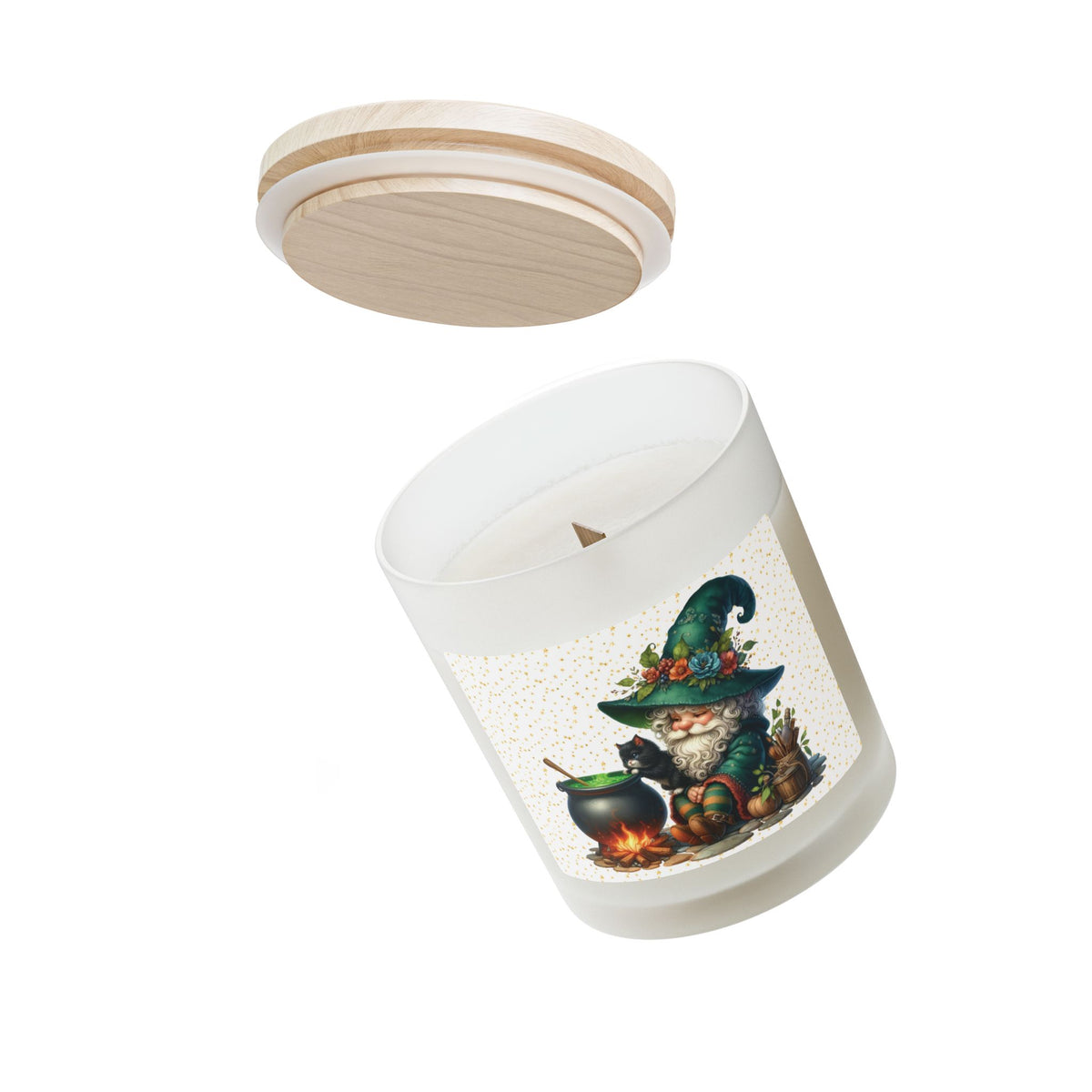 Autumn Gnome Black Cat Cauldron Candle, 11oz Frosted Glass for Cozy Vibes, Perfect for Home Decor, Gifts, Halloween