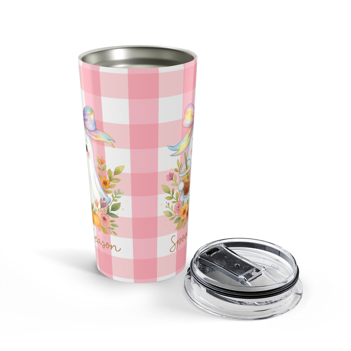 Cute Coquette Ghost Pink Halloween Tumbler 20oz - Drinkware for Fall Gift Idea, Insulated Travel Mug