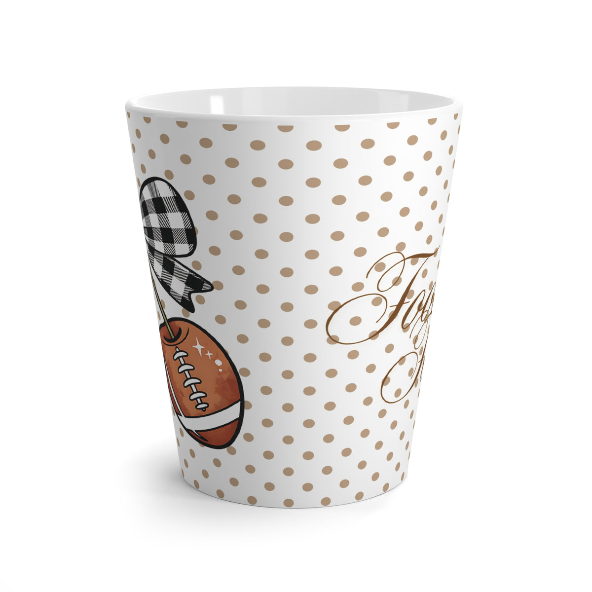 Polka Dot Latte Mug, Football Fan Coquette Bow Neutral Tones, Coffee Cup, Tea Cup, Sports Fan Mug, Football Theme Mug