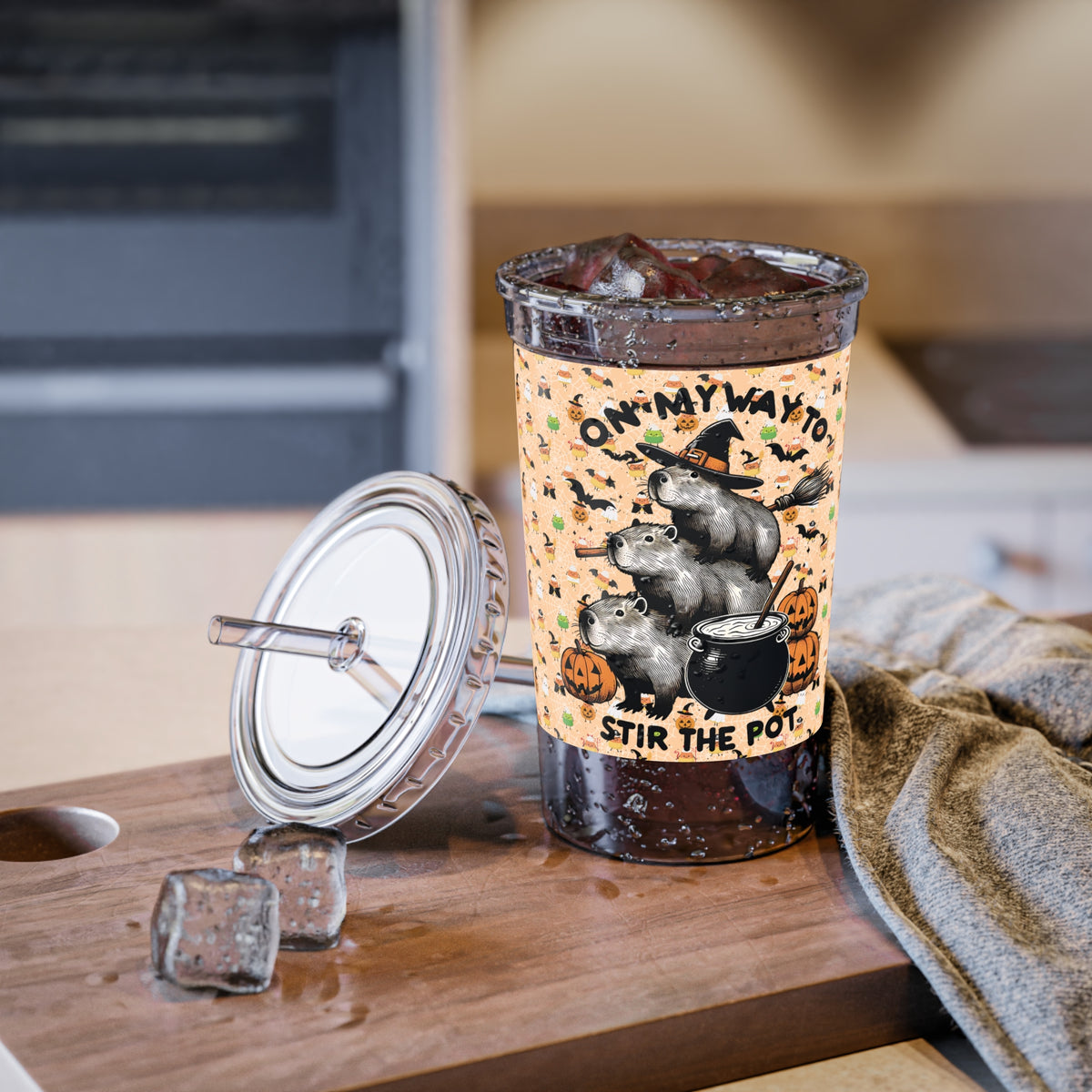 Funny Capybara Halloween Double-Wall Acrylic Cup, Fall Drinkware, Cute Capybara Tumbler, Trick or Treat Mug