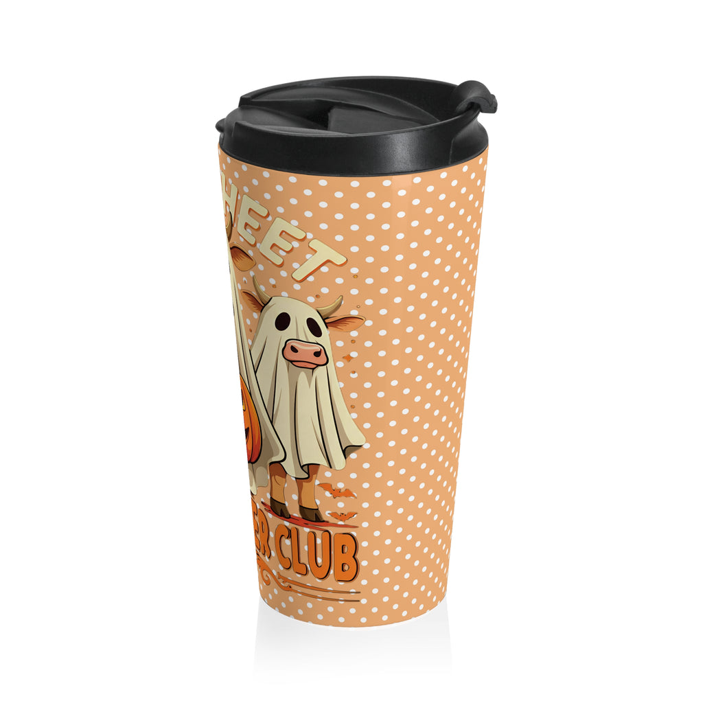 Funny Halloween Bull Sheet Polka Dot Travel Mug, Cute Cow Mug for Pumpkin Spice Lovers, Fall Coffee Cup, Farmhouse
