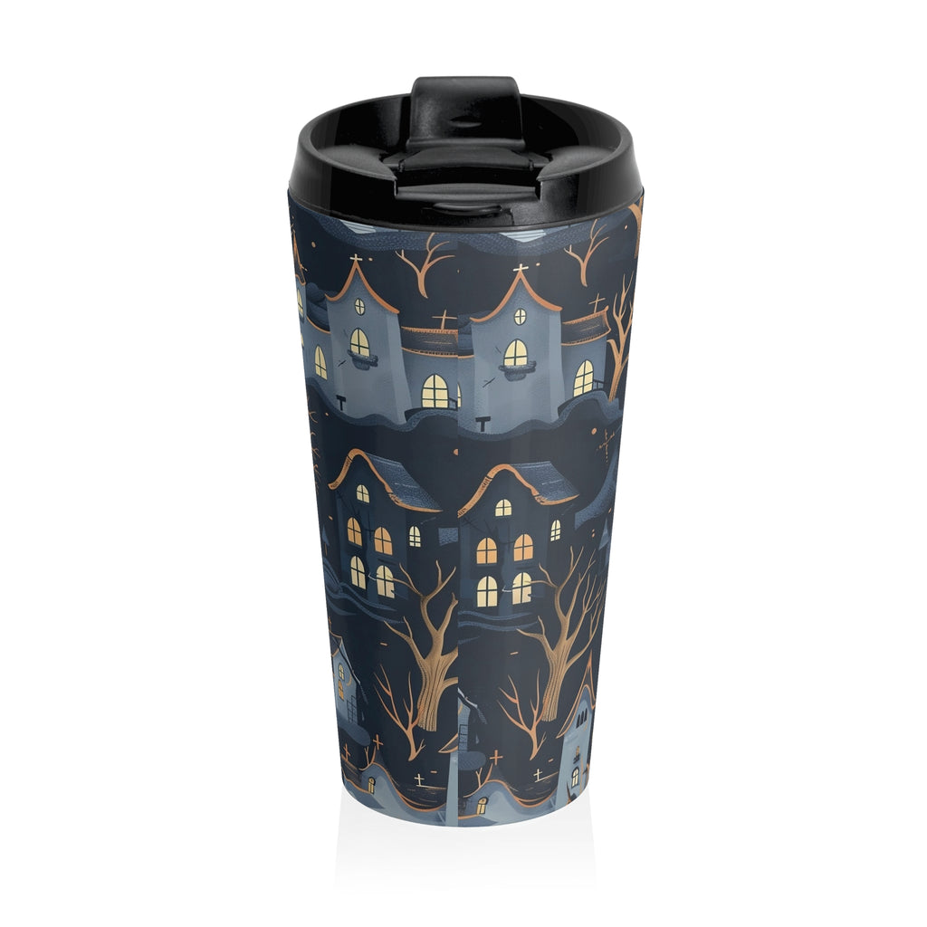 Whimsical Haunted Houses Travel Mug | Halloween Coffee Cup | Spooky Gifts | Perfect for Travel, Home, Office, Gifts