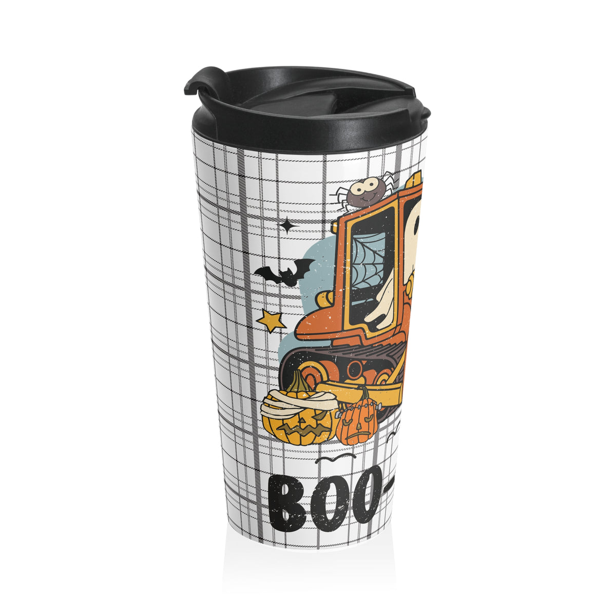 Halloween Ghosts "Boo Dozer" Stainless Steel Travel Mug, Cute Bull Dozer Travel Cup, Spooky Travel Mug, Gift for Halloween Lovers