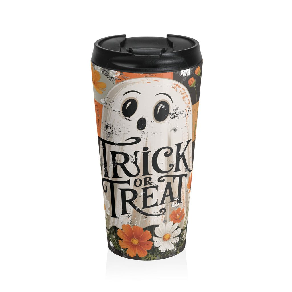 Whimsical Halloween Floral Ghost Travel Mug | Trick or Treat | Stainless Steel Coffee Cup, Holiday Gift, Home, Office, Spooky Season