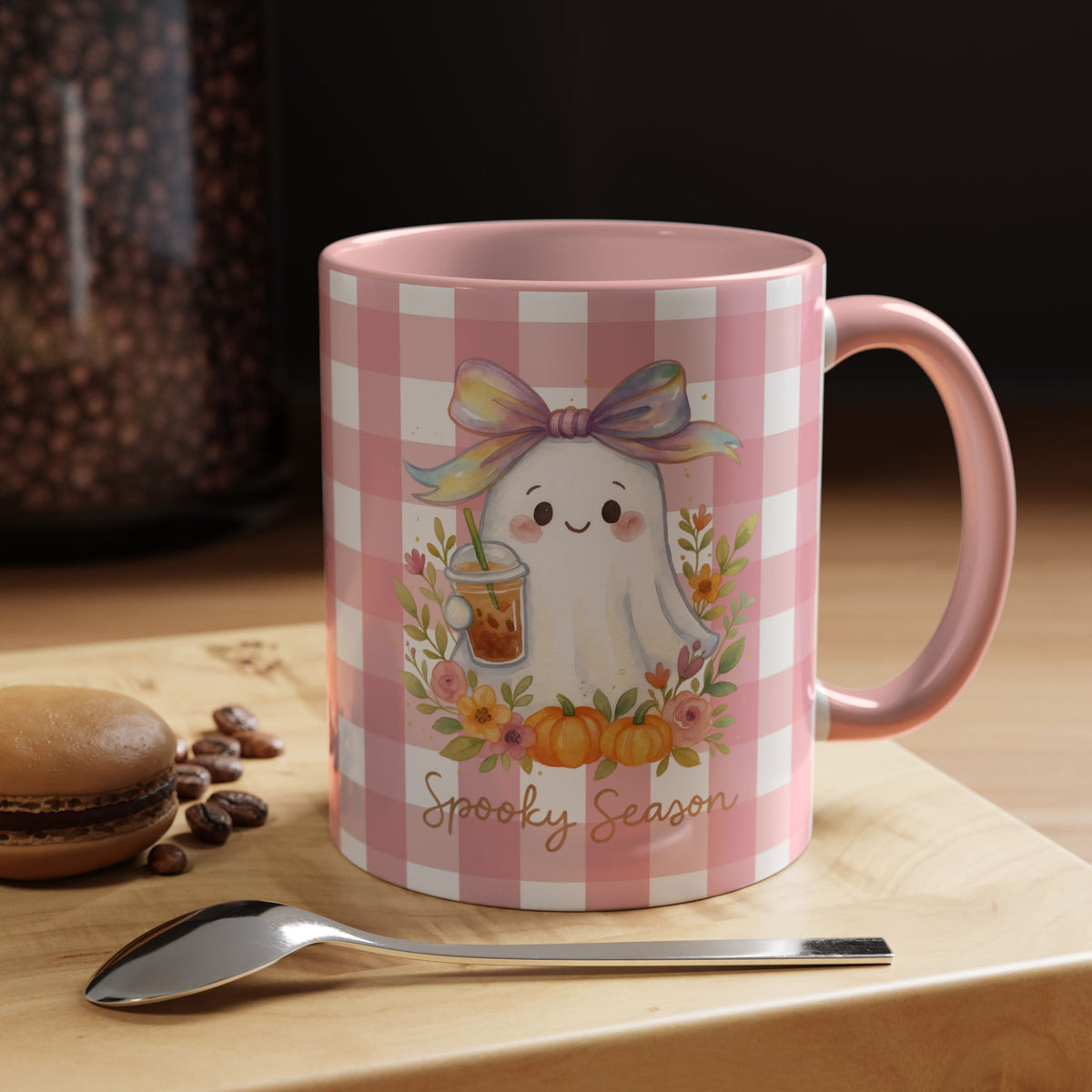 Adorable Ghost Coquette Bow "Spooky Season" Coffee Mug, Cute Fall Mug, Halloween Gift, Pumpkin Decor Mug, Seasonal, Iced Coffee Lover