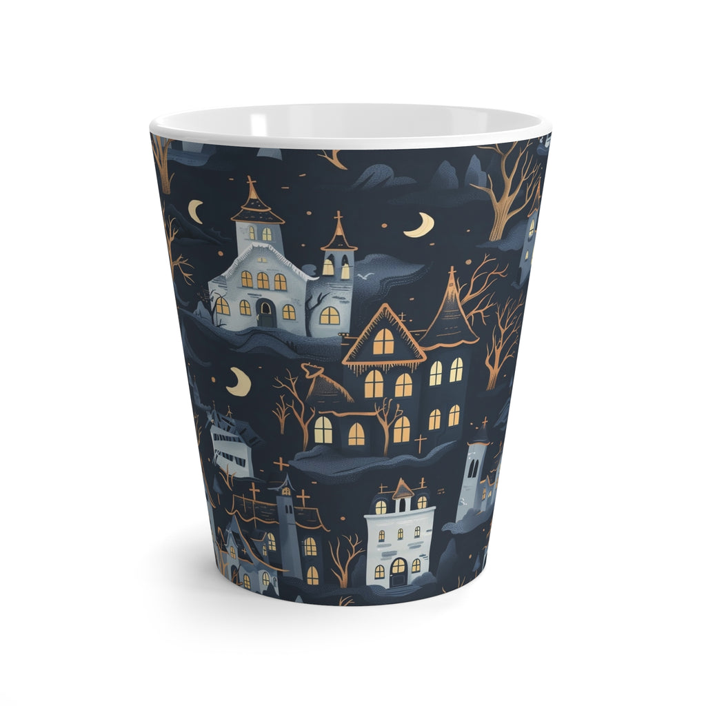 Whimsical Haunted House Latte Mug, Cute Halloween Coffee Cup, Spooky Tea Mug, Unique Ghostly Kitchen Decor, Funny Halloween Drinkware