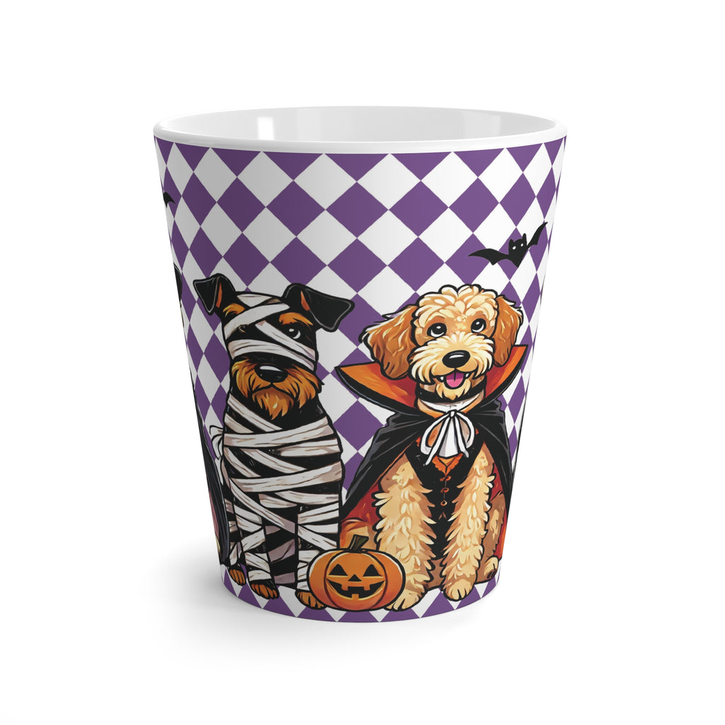 Halloween Dog in Costumes Latte Mug, Fall Decor, Spooky Coffee Cup, Dog Lover Gift, Cute Funny Pet Mug for Halloween