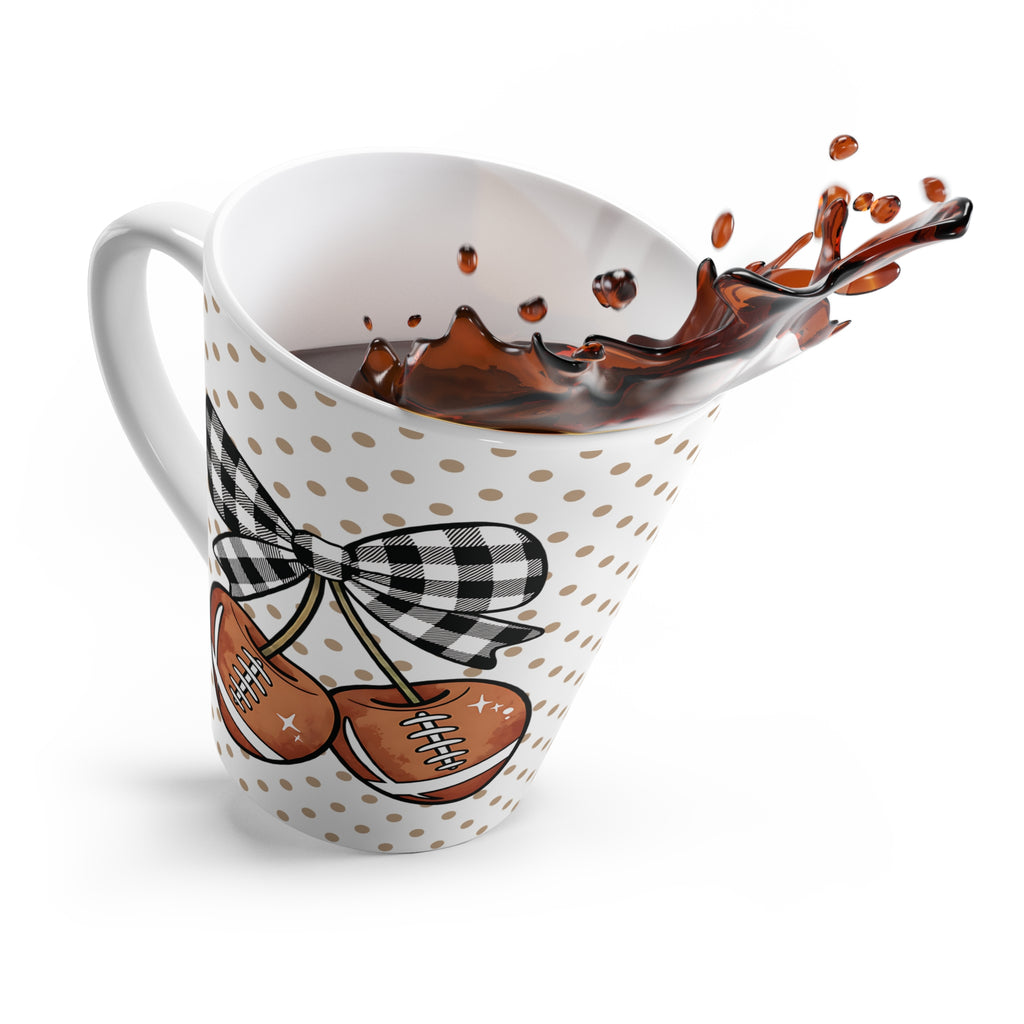 Polka Dot Latte Mug, Football Fan Coquette Bow Neutral Tones, Coffee Cup, Tea Cup, Sports Fan Mug, Football Theme Mug