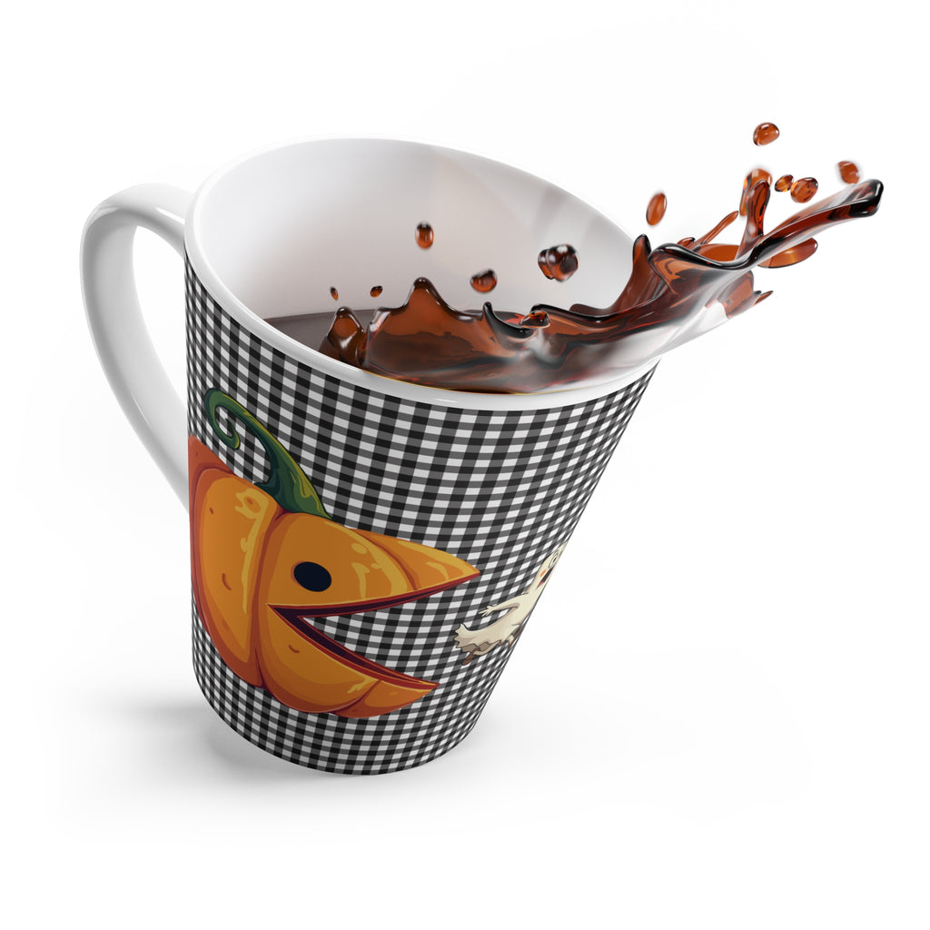 Funny Pumpkin Gobbling Ghosts Halloween Themed Latte Mug, Spooktacular Coffee Cup, Fall Vibes Drinkware, Ghost & Pumpkin Design