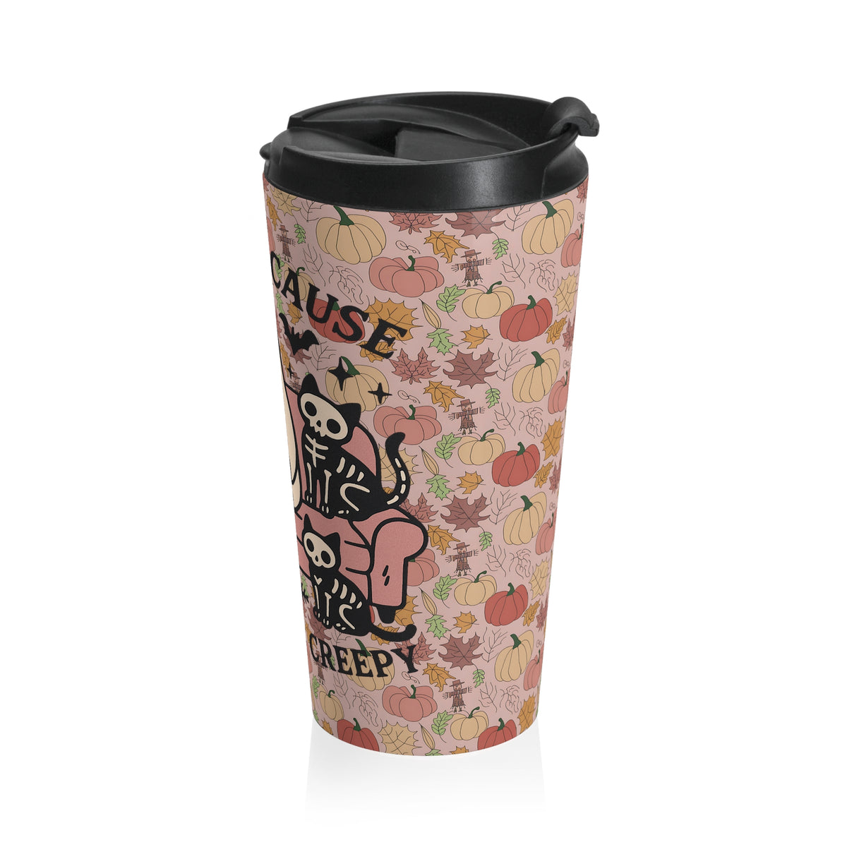 Spooky Fall Cat Lovers Travel Mug: Fun Halloween Ghost & Pumpkin Design, Perfect for Coffee Lovers