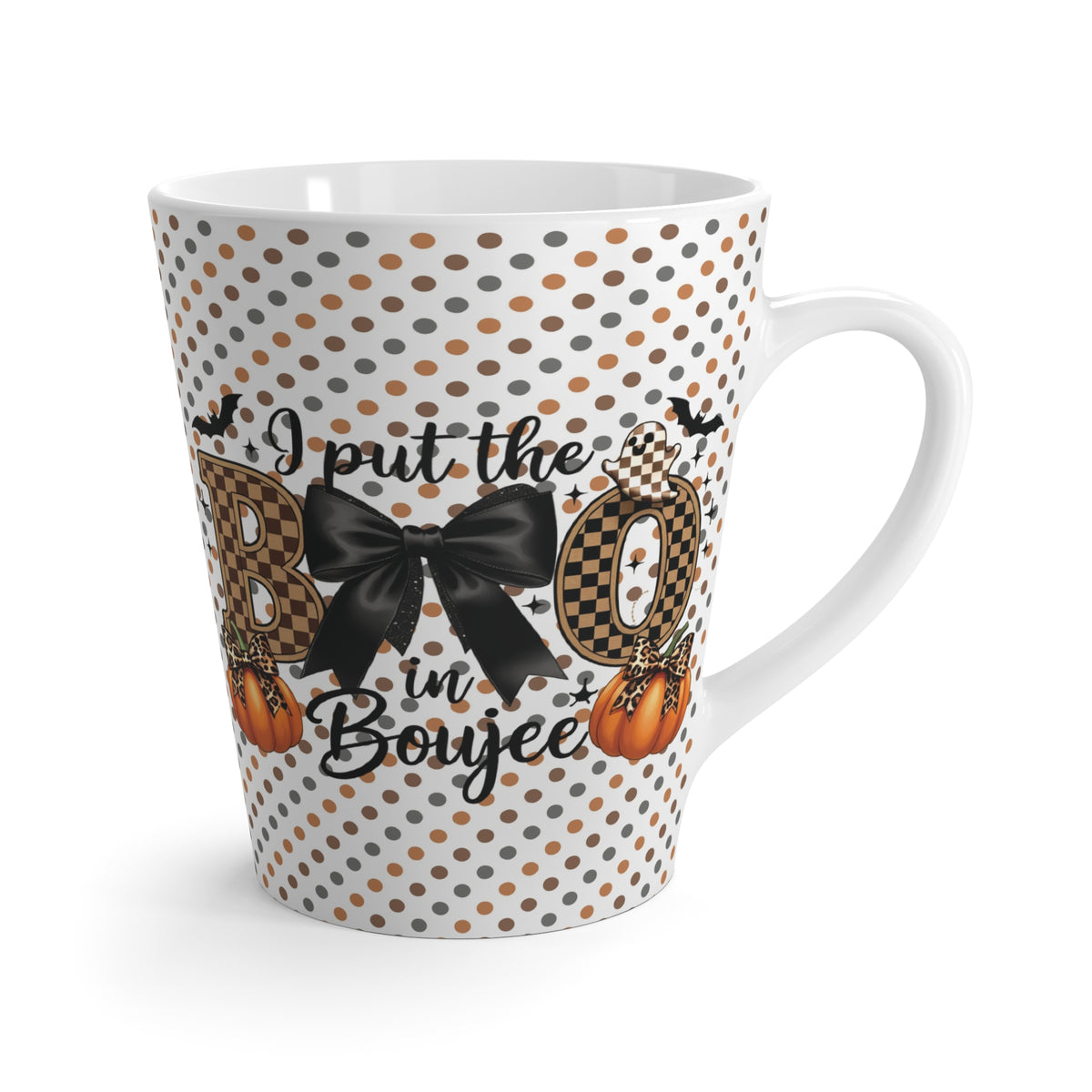 Cute Coquette Bow Bougie Pumpkin Latte Mug | Cozy Fall Decor, Halloween Gifts, Halloween Coffee Cup