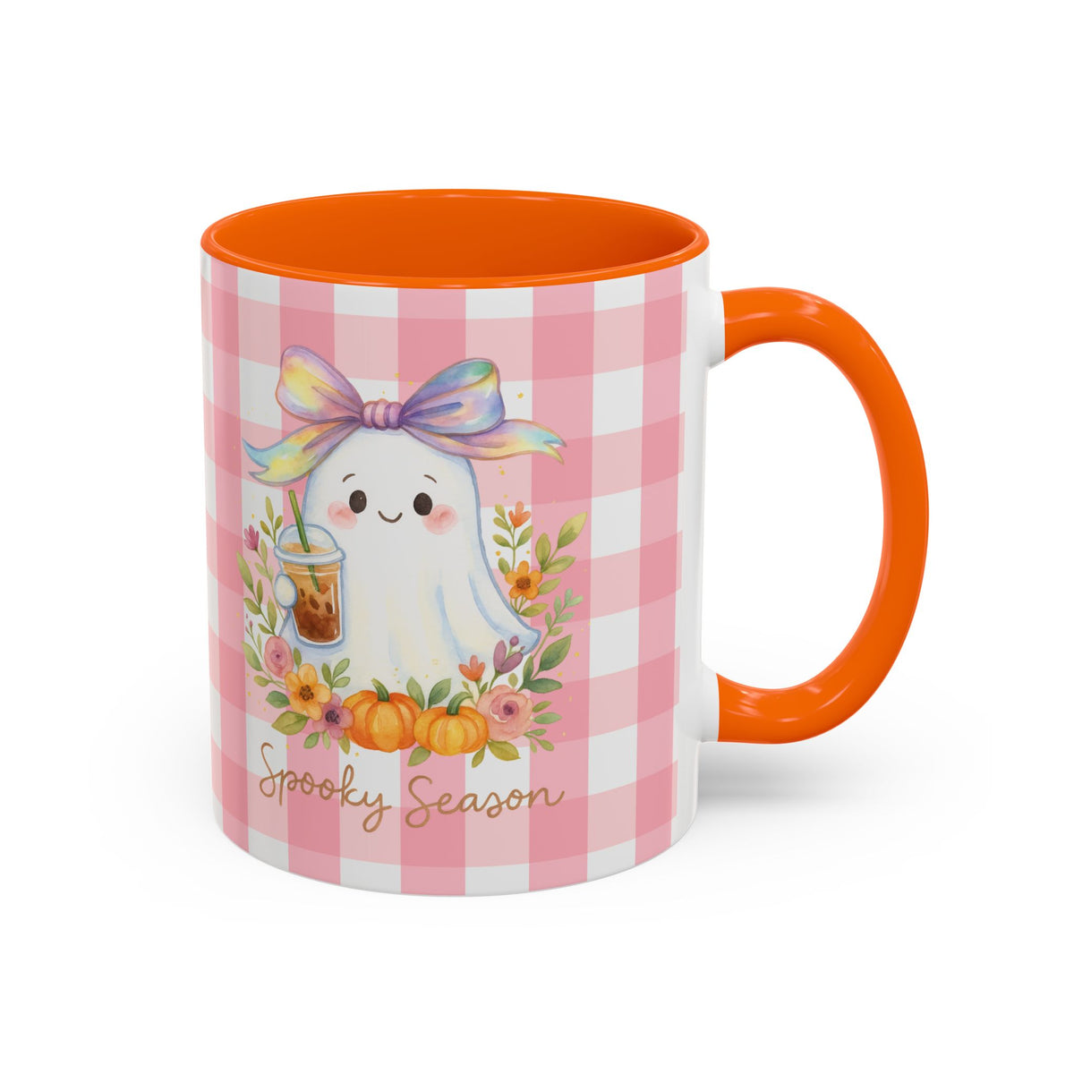 Adorable Ghost Coquette Bow "Spooky Season" Coffee Mug, Cute Fall Mug, Halloween Gift, Pumpkin Decor Mug, Seasonal, Iced Coffee Lover