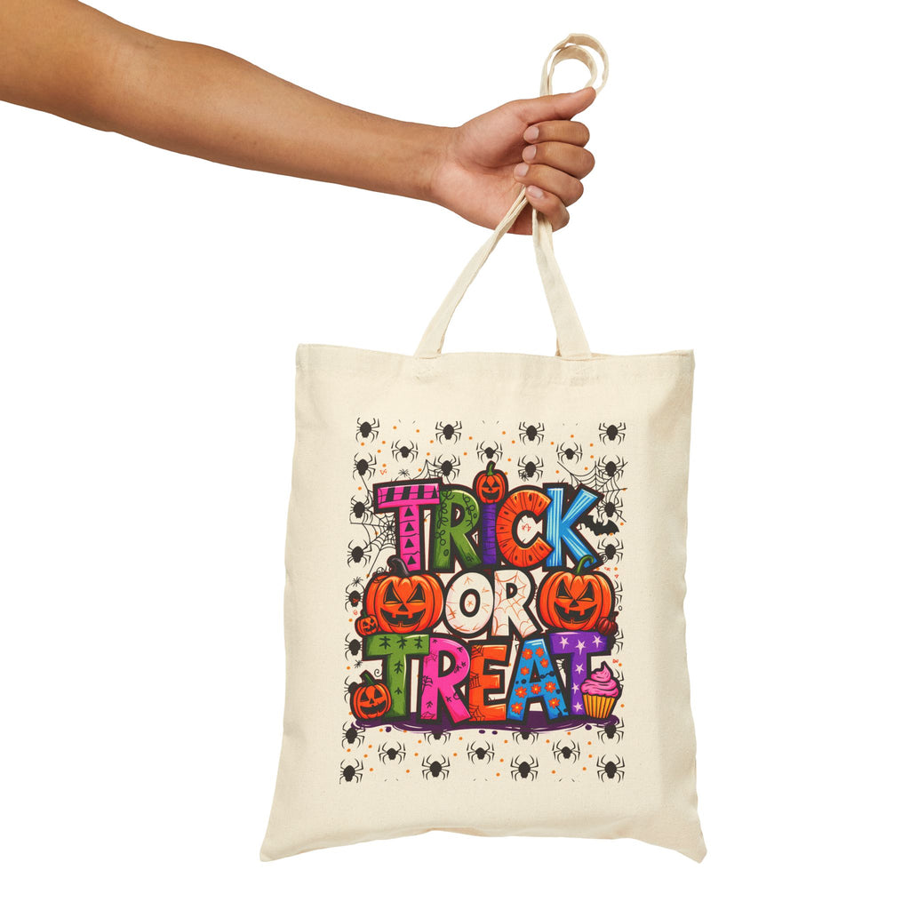 Halloween Trick or Treat Cotton Canvas Tote Bag | Eco-Friendly Gift, Spooky Season Accessory, Reusable Shopping Bag, Festival Fun