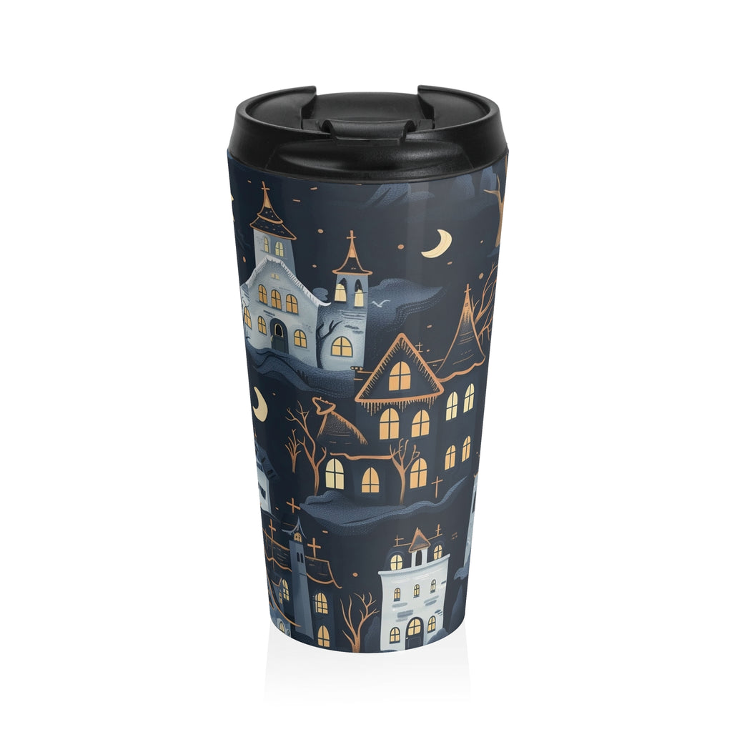Whimsical Haunted Houses Travel Mug | Halloween Coffee Cup | Spooky Gifts | Perfect for Travel, Home, Office, Gifts
