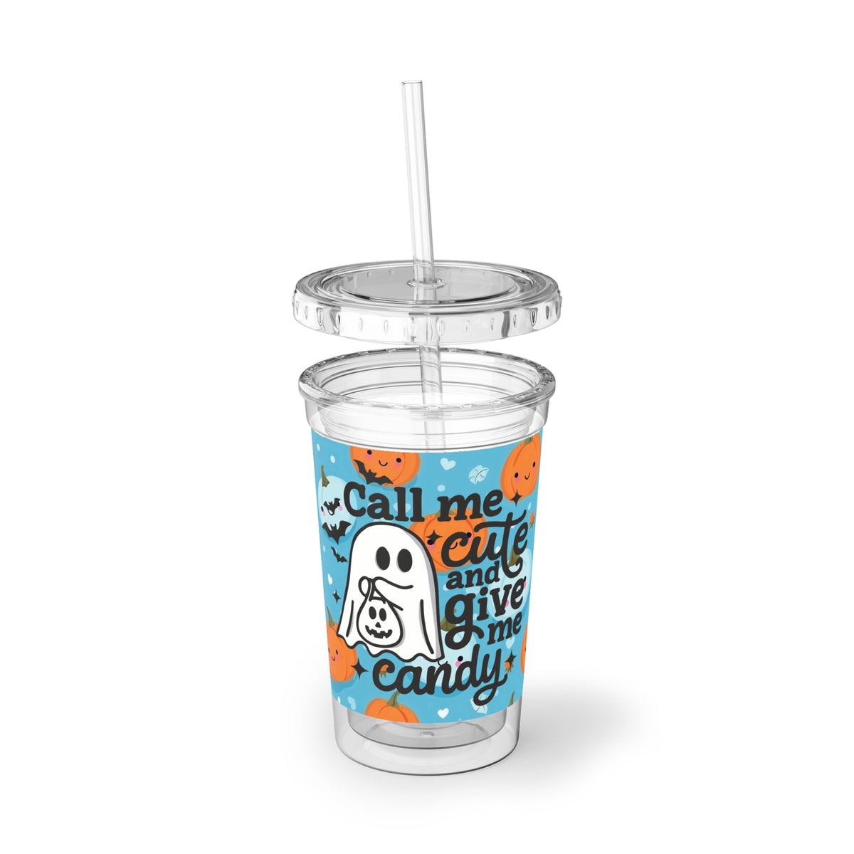 Cute Halloween "Call Me Cute and Give Me Candy" Acrylic Cup, Trick or Treat Mug, Spooky Seasonal Cup, Gift for Kids