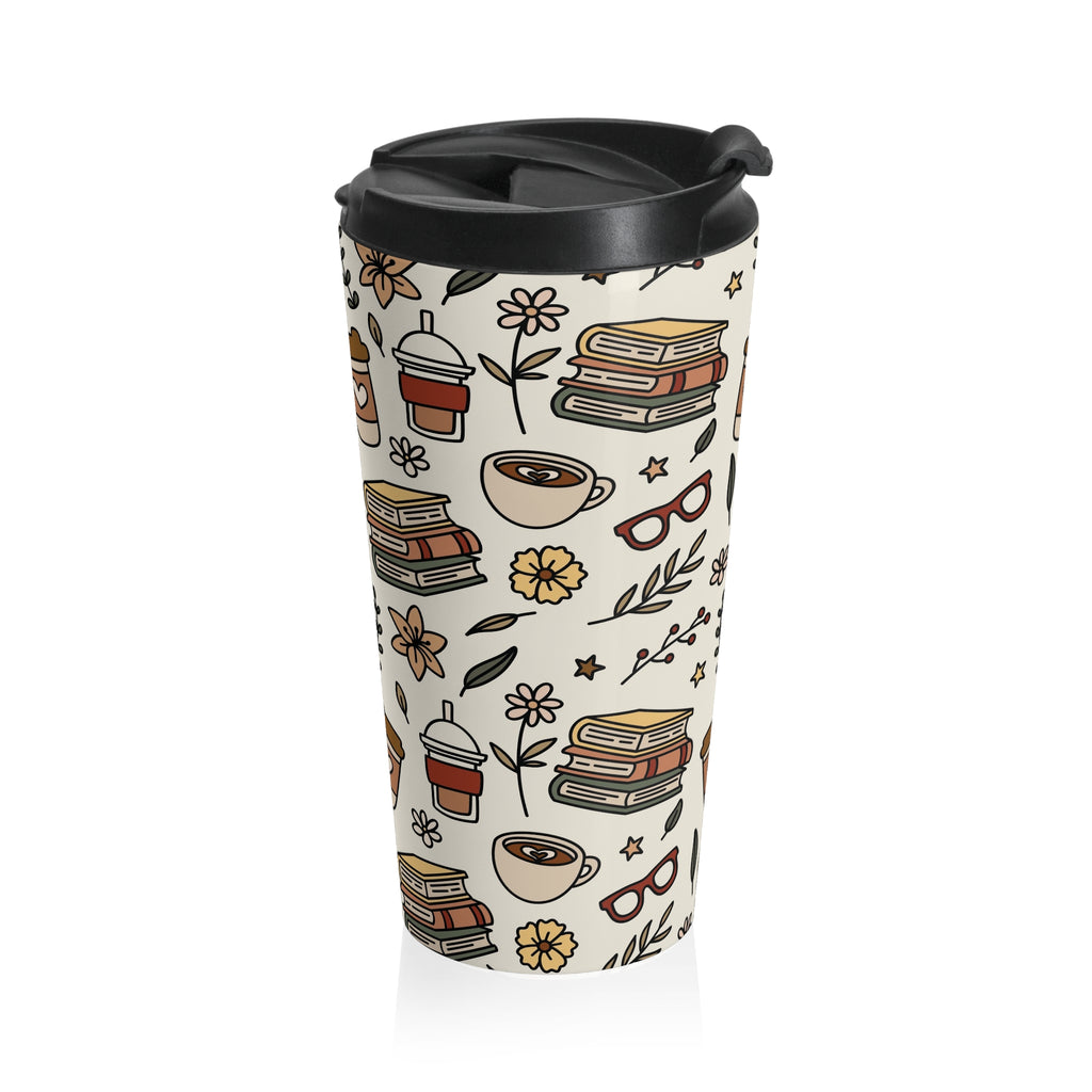 Book and Coffee Lover's Stainless Steel Travel Mug | Perfect for Readers, Gifts for Writers, Coffee Lovers' Mug, Literary Travel Cup, Cozy