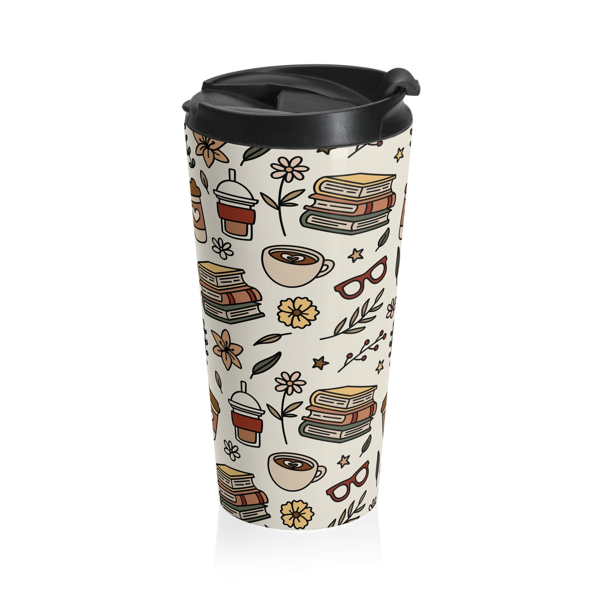 Book and Coffee Lover's Stainless Steel Travel Mug | Perfect for Readers, Gifts for Writers, Coffee Lovers' Mug, Literary Travel Cup, Cozy