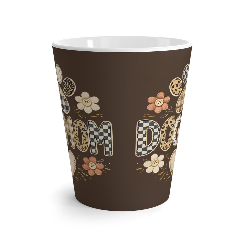 Dog Mom Latte Mug | Paw Print Patchwork Floral Design