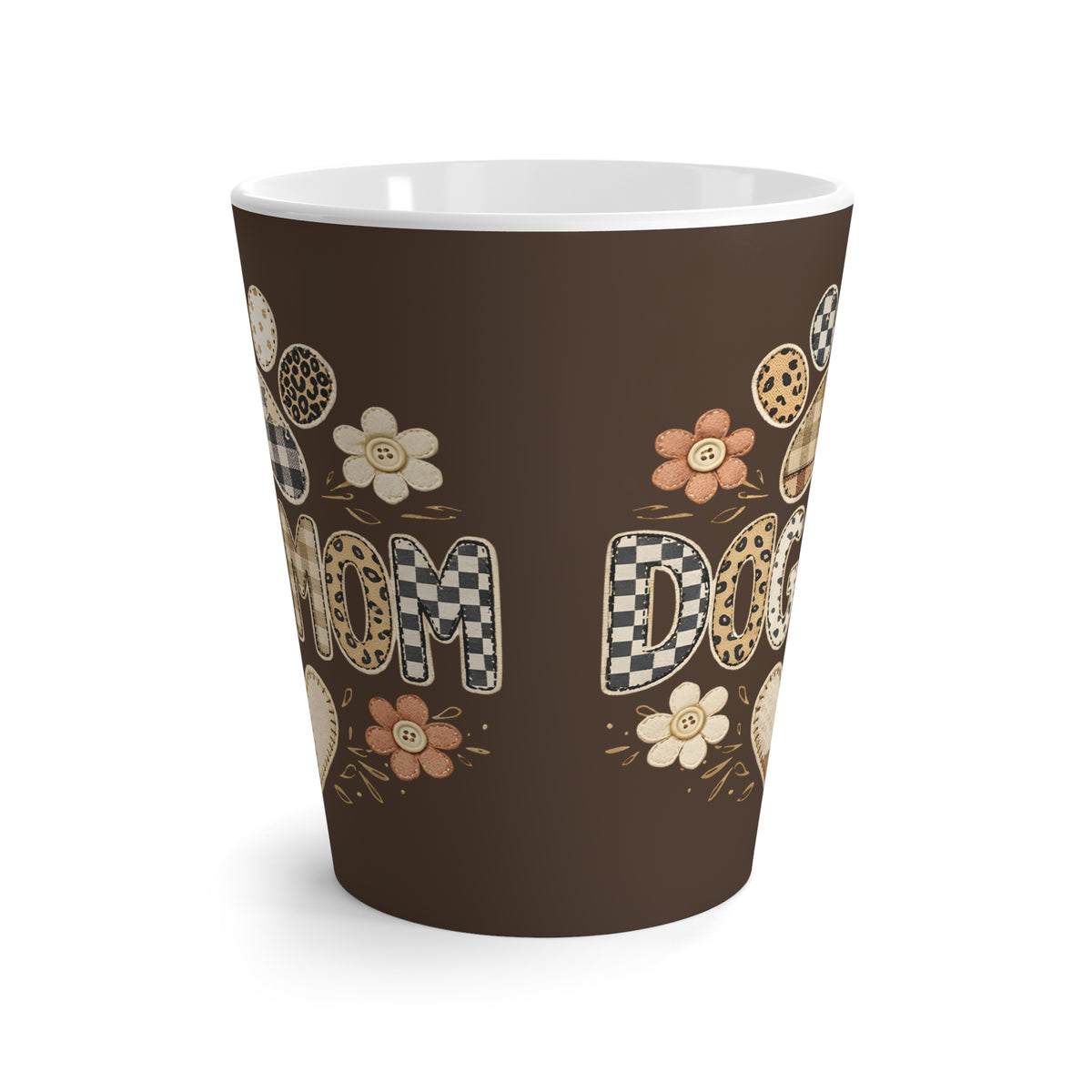 Dog Mom Latte Mug | Paw Print Patchwork Floral Design