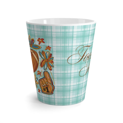 Charming Cyan Plaid Latte Mug for Football Fans, Cheerful Mug for Game Days, Coffee Lover's Gift, Coquette Bow, Celebrate Football Season