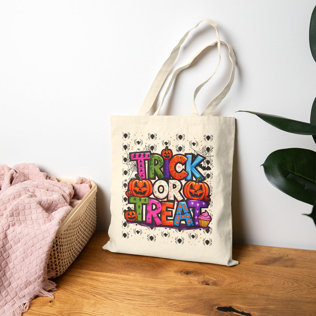Halloween Trick or Treat Cotton Canvas Tote Bag | Eco-Friendly Gift, Spooky Season Accessory, Reusable Shopping Bag, Festival Fun