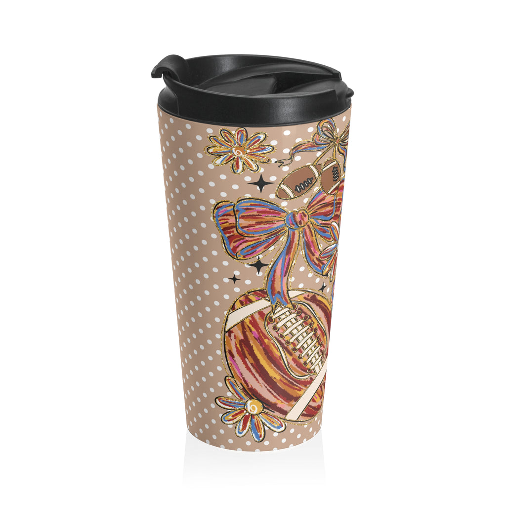 Coquette Bow and Football Floral Travel Mug | Artistic Polka Dots Travel Coffee Cup