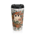 Halloween Boo-Jee Ghost Floral Plaid Autumn Vibes Stainless Steel Travel Mug, Cute Ghost Mug, Fall-Themed Coffee Cup, Pumpkin Spice