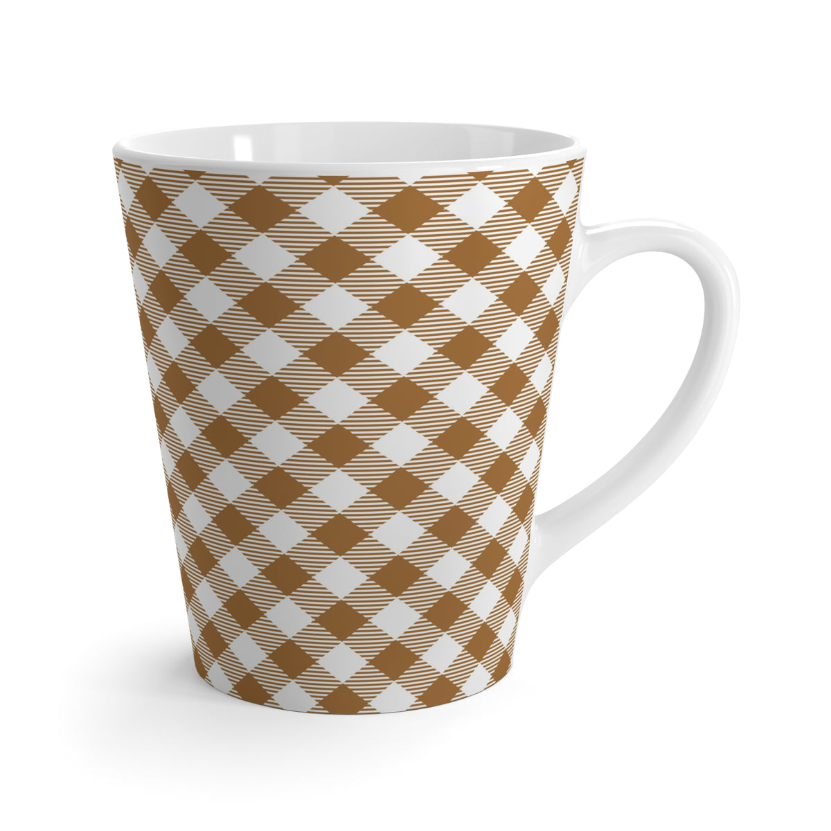 Fall Gnome Brown Plaid Latte Mug - Cozy Pumpkin Decor, Autumn Coffee Cup, Halloween Gift, Seasonal Drinkware, Thanksgiving
