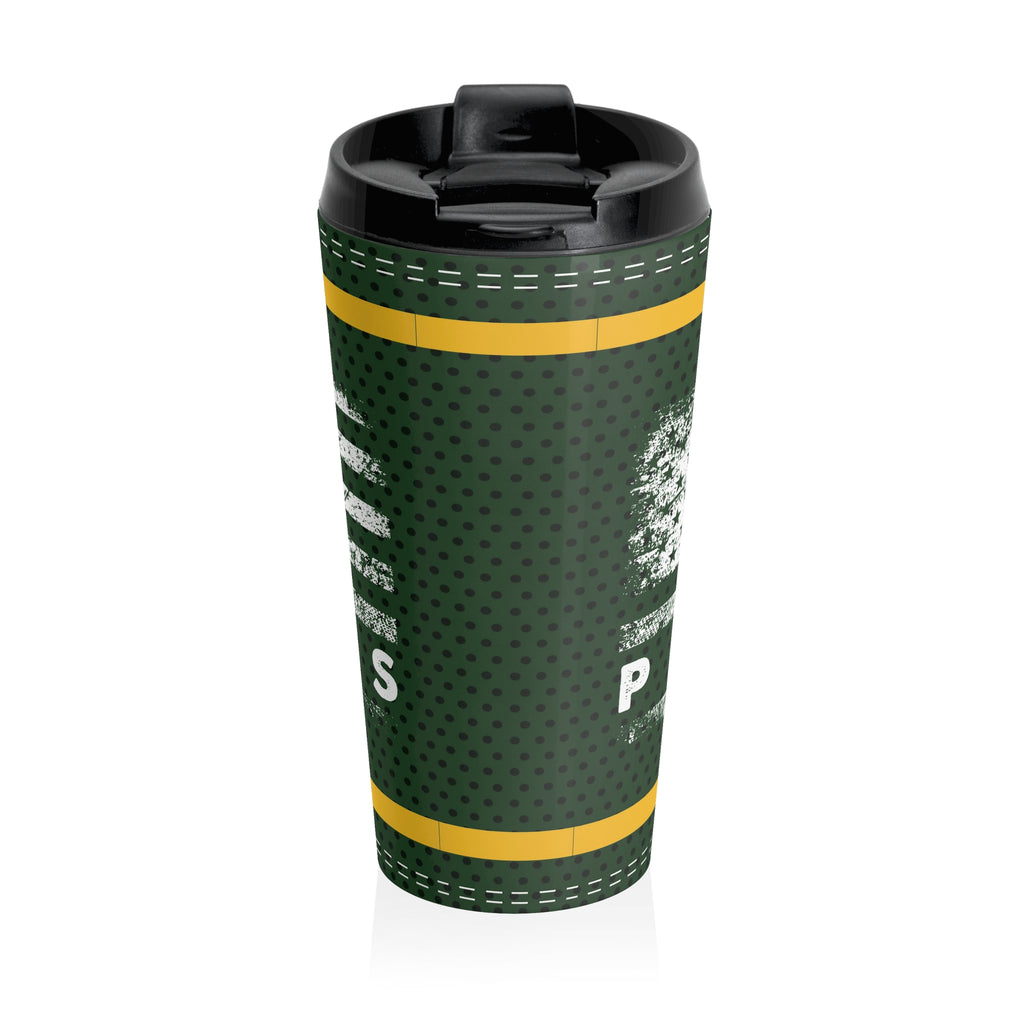 Green Bay Packers Fan Stainless Steel Travel Mug, US Flag Design, Football Jersey Pattern, Gift for Football Lover,