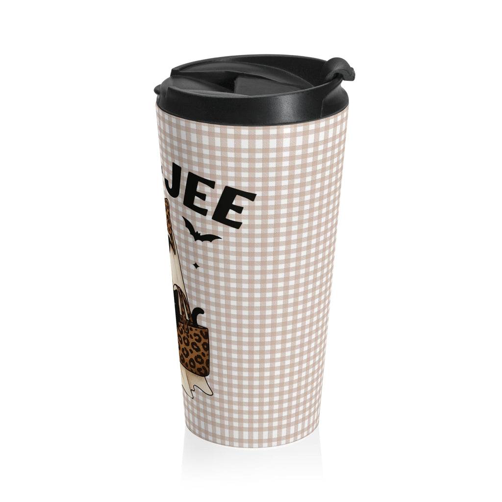Halloween Ghost Stainless Steel Travel Mug, Cute Black Cat, Beige Leopard Bow, Fall Autumn Cup, Boo-Jee Coquette Tumbler, Trick or Treat