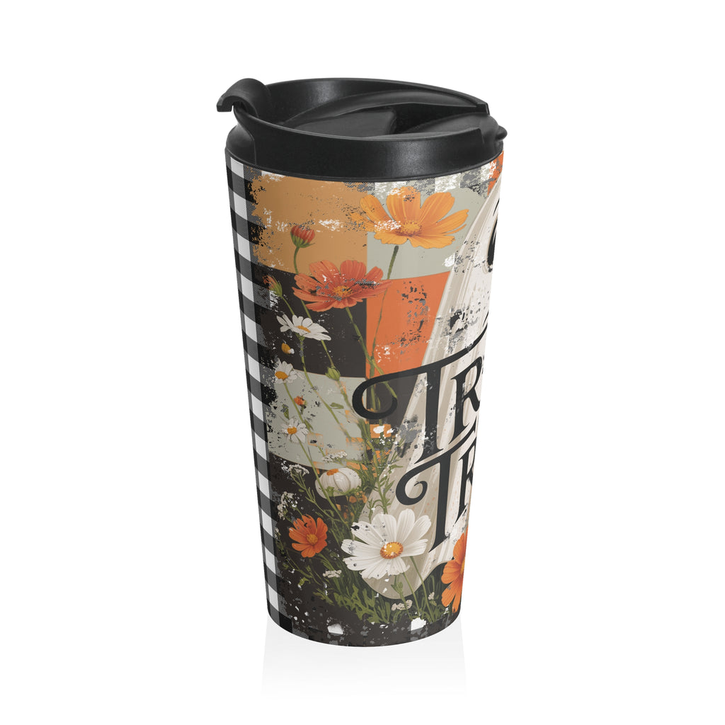 Whimsical Halloween Floral Ghost Travel Mug | Trick or Treat | Stainless Steel Coffee Cup, Holiday Gift, Home, Office, Spooky Season
