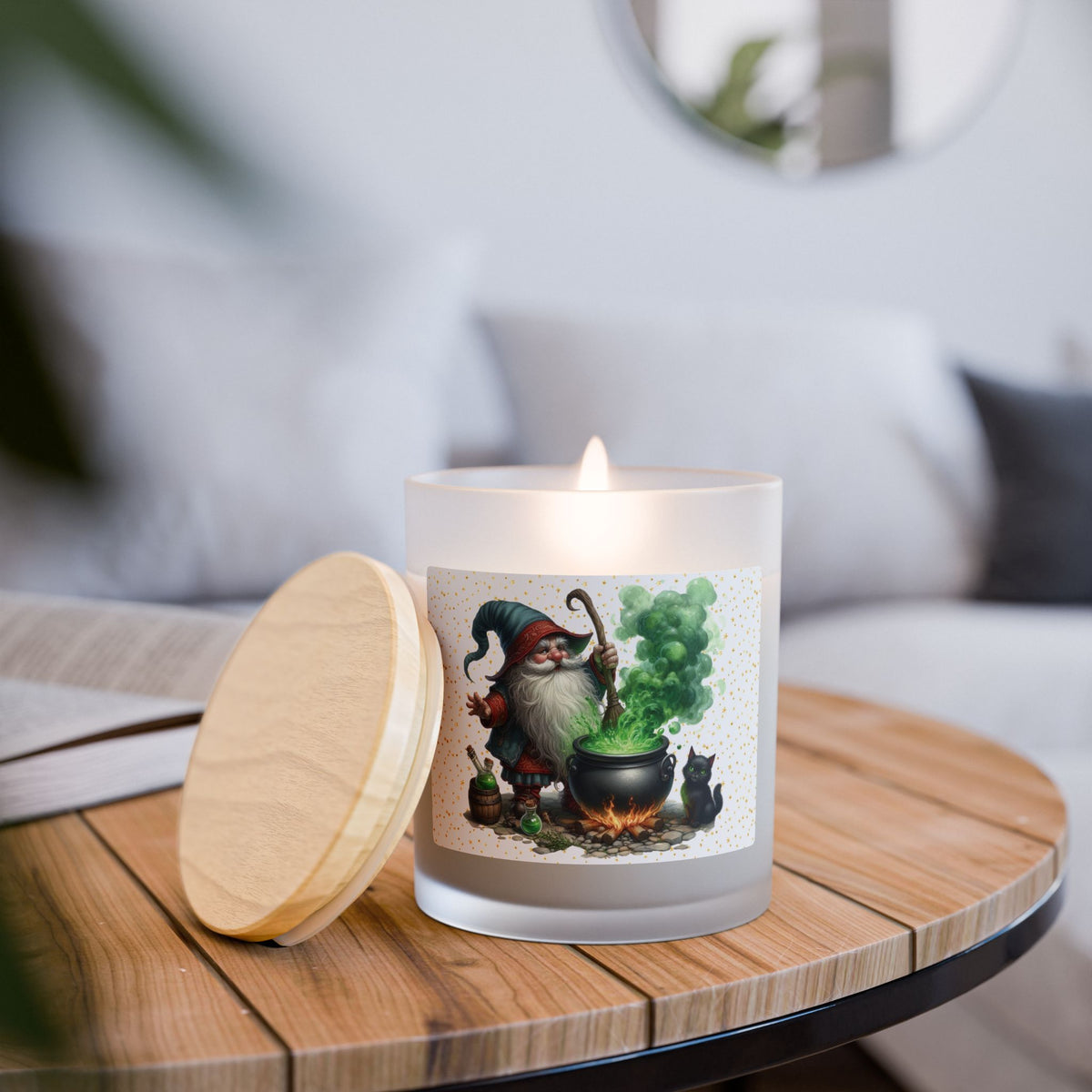 Halloween Green Gnome & Cauldron 11 oz Candle, Cozy Home Decor, Perfect for Fall, Halloween, Unique Gift, Aromatherapy