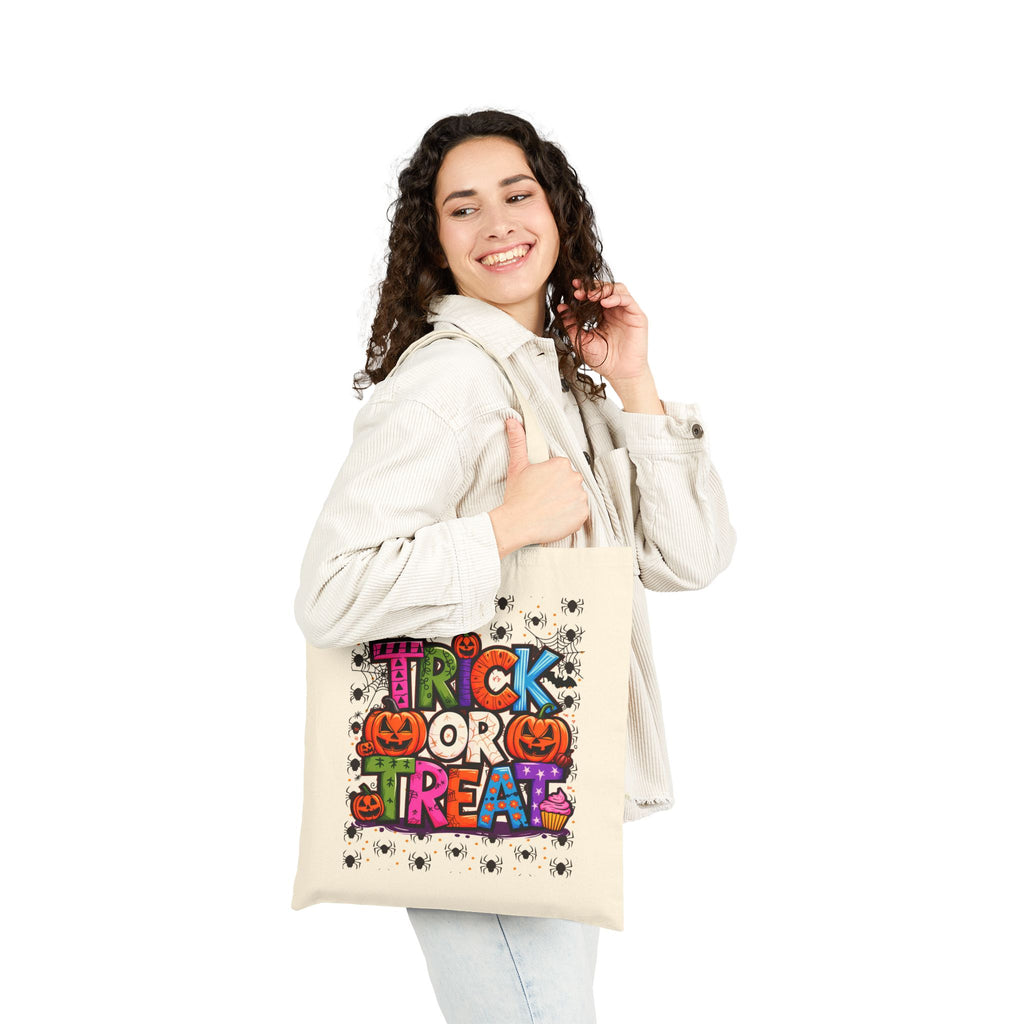 Halloween Trick or Treat Cotton Canvas Tote Bag | Eco-Friendly Gift, Spooky Season Accessory, Reusable Shopping Bag, Festival Fun