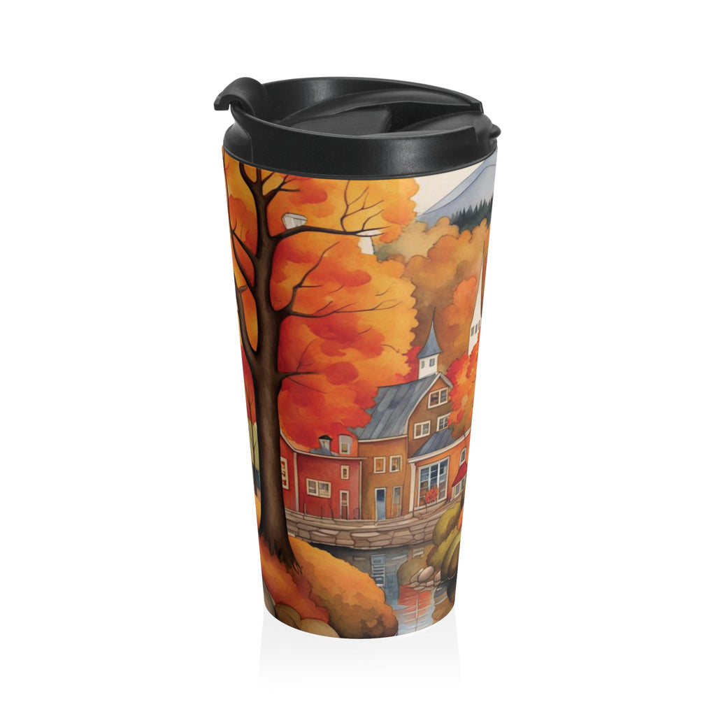 Sweet Autumn Scenery Travel Mug, Rustic Coffee Cup, Fall-Themed Tumbler