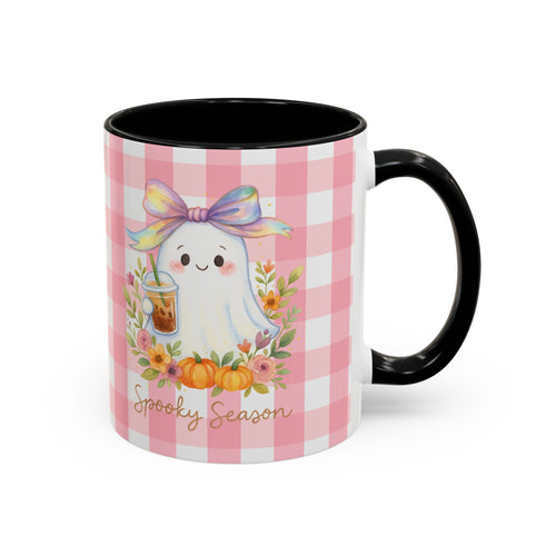 Adorable Ghost Coquette Bow "Spooky Season" Coffee Mug, Cute Fall Mug, Halloween Gift, Pumpkin Decor Mug, Seasonal, Iced Coffee Lover