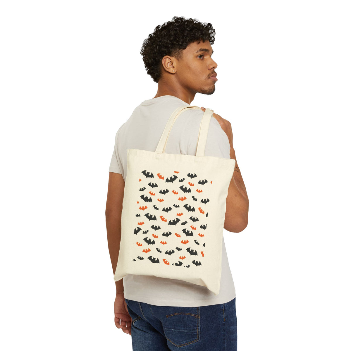 Funny "Spooky & Feral" Halloween-Themed Cotton Canvas Trick or Treat Tote Bag, Spooky Bag, Trick or Treat Tote, 15x16"