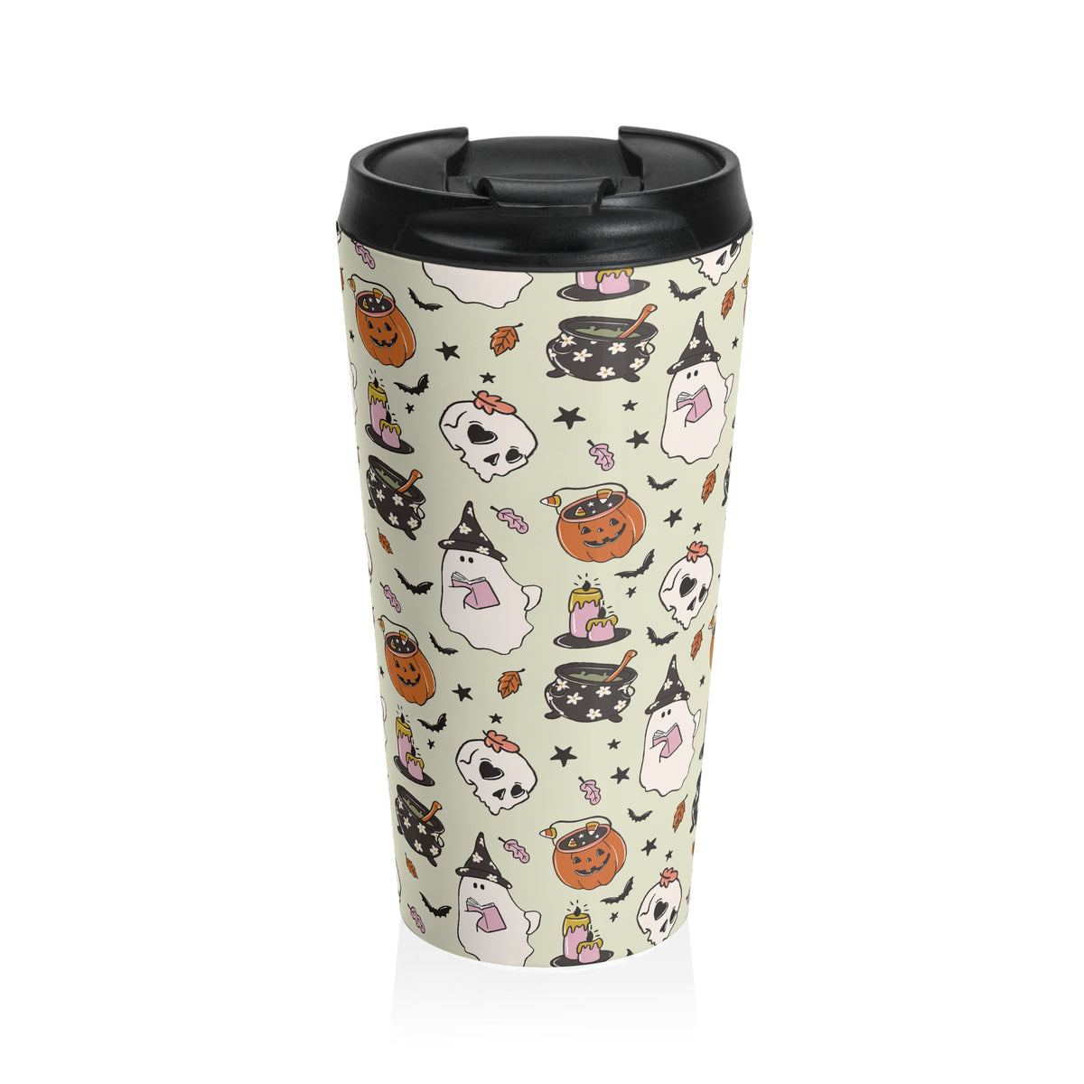Halloween-Ghosts Wizards, Pumpkins Themed Travel Mug, Cute Ghosts and Pumpkins, Perfect for Fall Gifts, Spooky Season