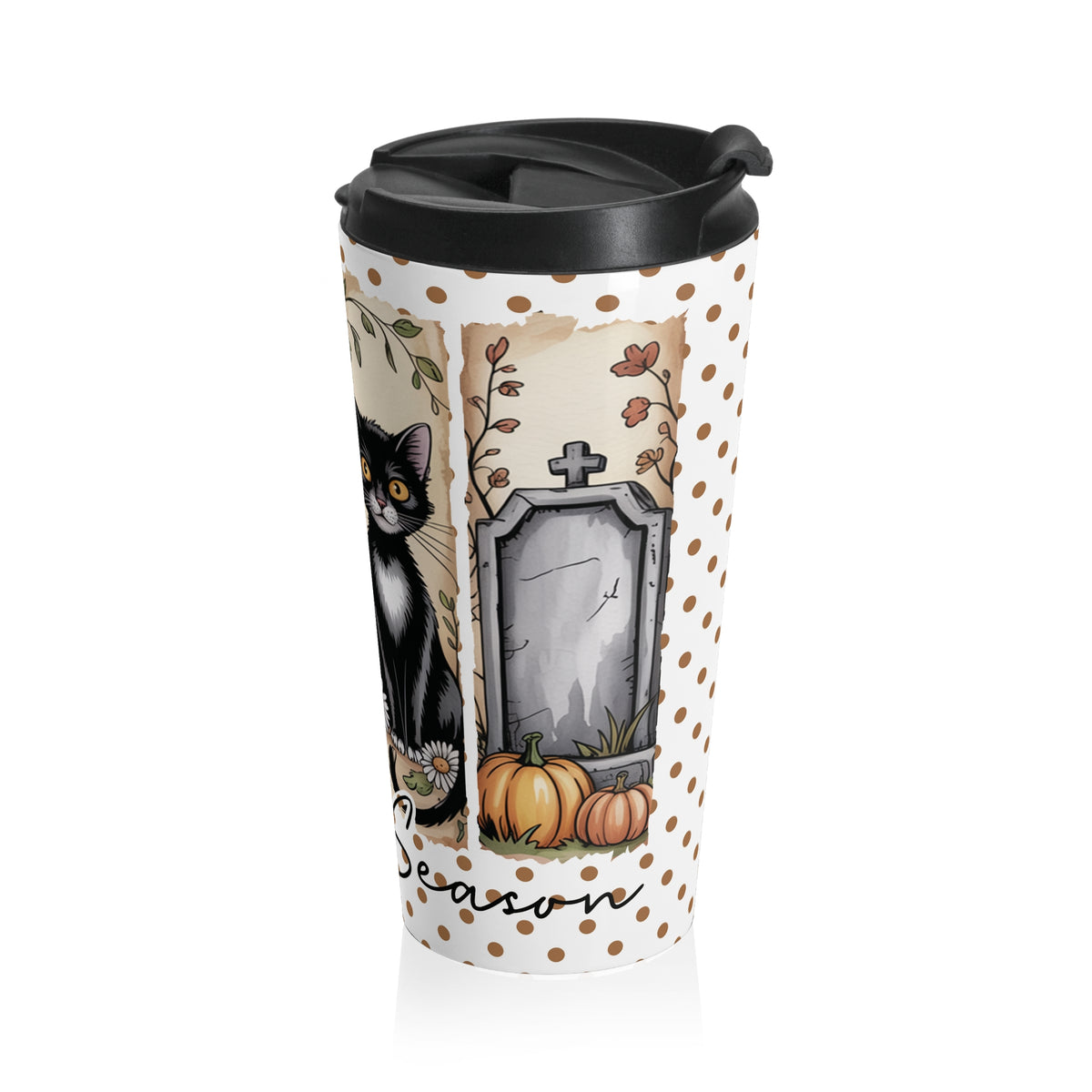 Cute Cat "Spooky Season" Travel Mug | Fall Coffee Cup, Halloween Gifts, Pumpkin Lover's Mug, Cute Cat Lover Tumbler, Seasonal Drinkware