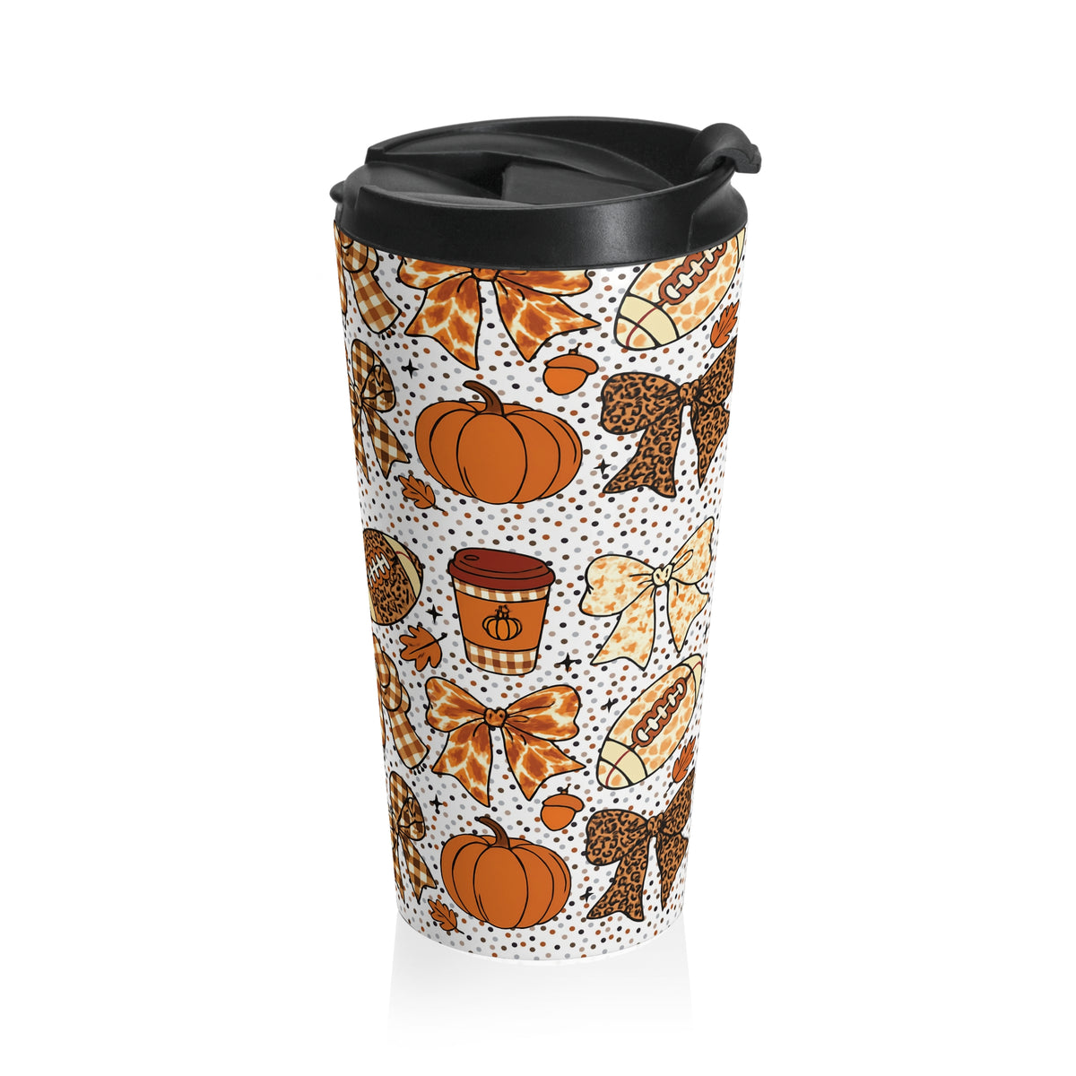 Fall Football Pumpkin Lattes Travel Mug, Stainless Steel Tumbler for Coquette Bow Fans, Autumn Wrap Around Cup, Gift Idea for Coffee Lovers,
