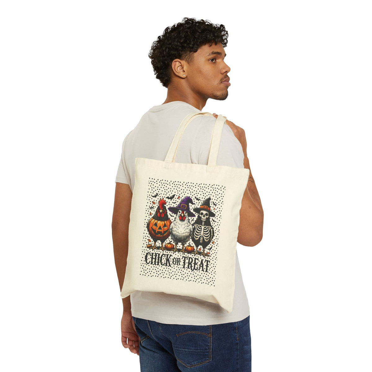 Cute Halloween 15x16" Trick or treat Tote Bag, Two-Side Cotton Canvas Trick or Treat Bag, Eco-Friendly Shopping Tote, Spooky Season Gift