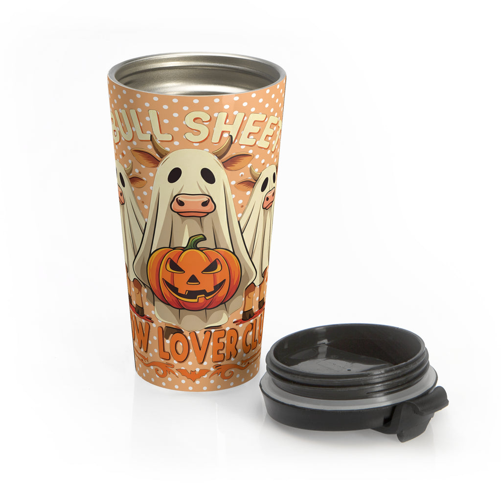 Funny Halloween Bull Sheet Polka Dot Travel Mug, Cute Cow Mug for Pumpkin Spice Lovers, Fall Coffee Cup, Farmhouse