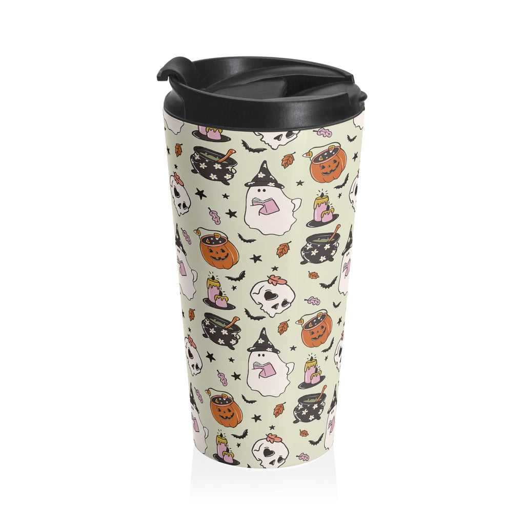 Halloween-Ghosts Wizards, Pumpkins Themed Travel Mug, Cute Ghosts and Pumpkins, Perfect for Fall Gifts, Spooky Season