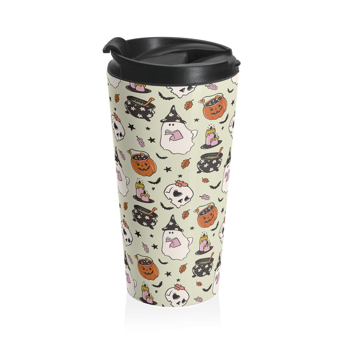 Halloween-Ghosts Wizards, Pumpkins Themed Travel Mug, Cute Ghosts and Pumpkins, Perfect for Fall Gifts, Spooky Season
