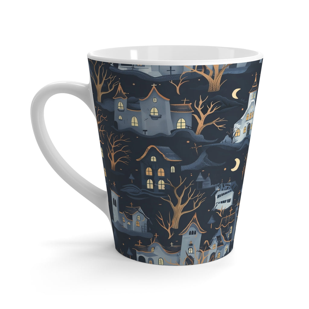 Whimsical Haunted House Latte Mug, Cute Halloween Coffee Cup, Spooky Tea Mug, Unique Ghostly Kitchen Decor, Funny Halloween Drinkware