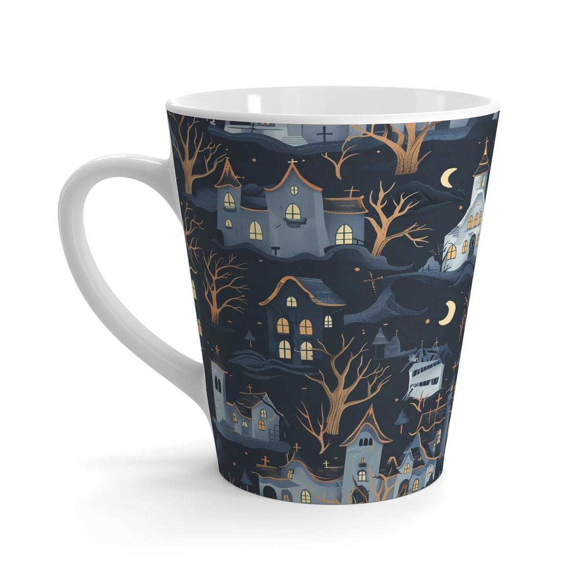 Whimsical Haunted House Latte Mug, Cute Halloween Coffee Cup, Spooky Tea Mug, Unique Ghostly Kitchen Decor, Funny Halloween Drinkware