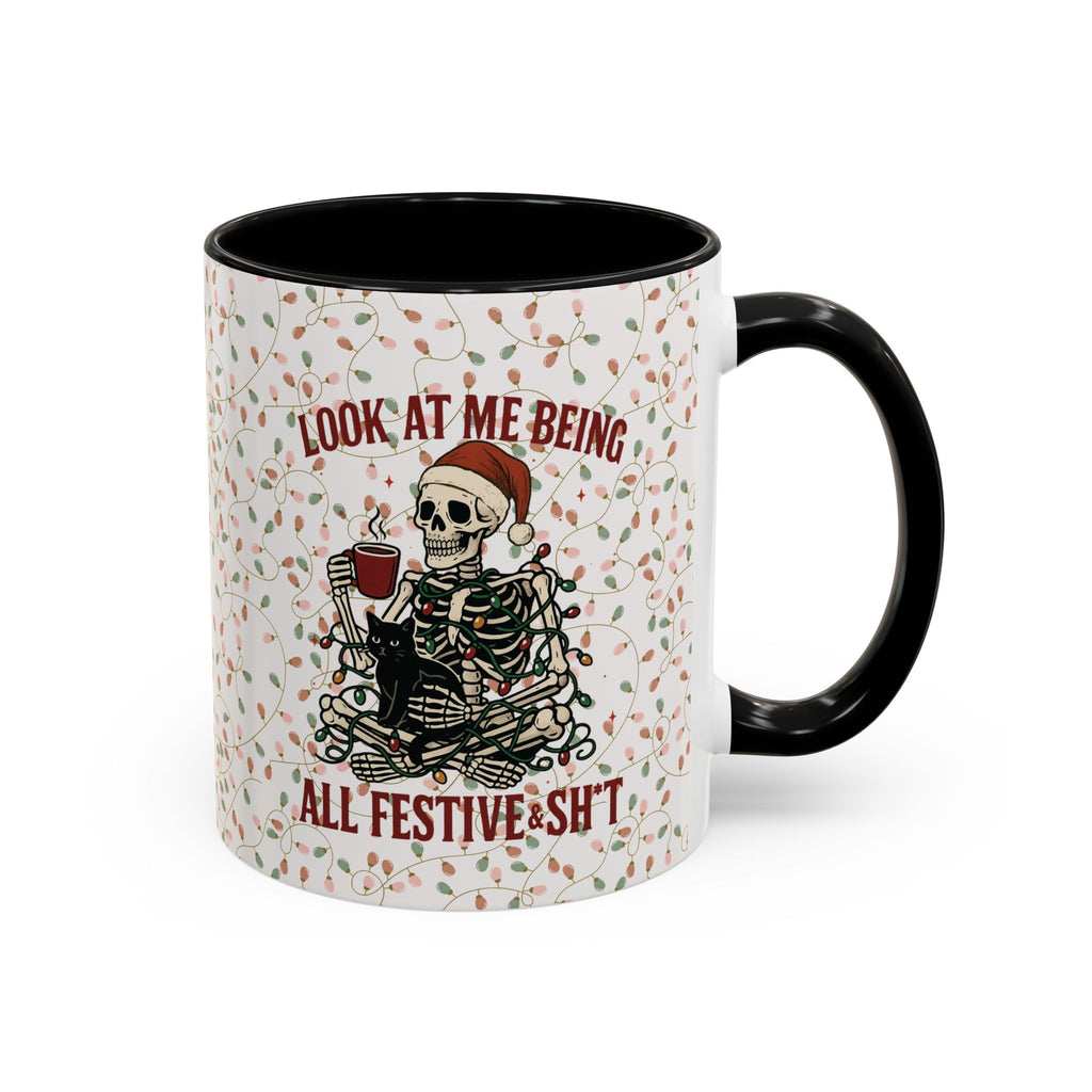 Funny Festive Christmas Lights Skeleton Coffee Mug - 11 oz
