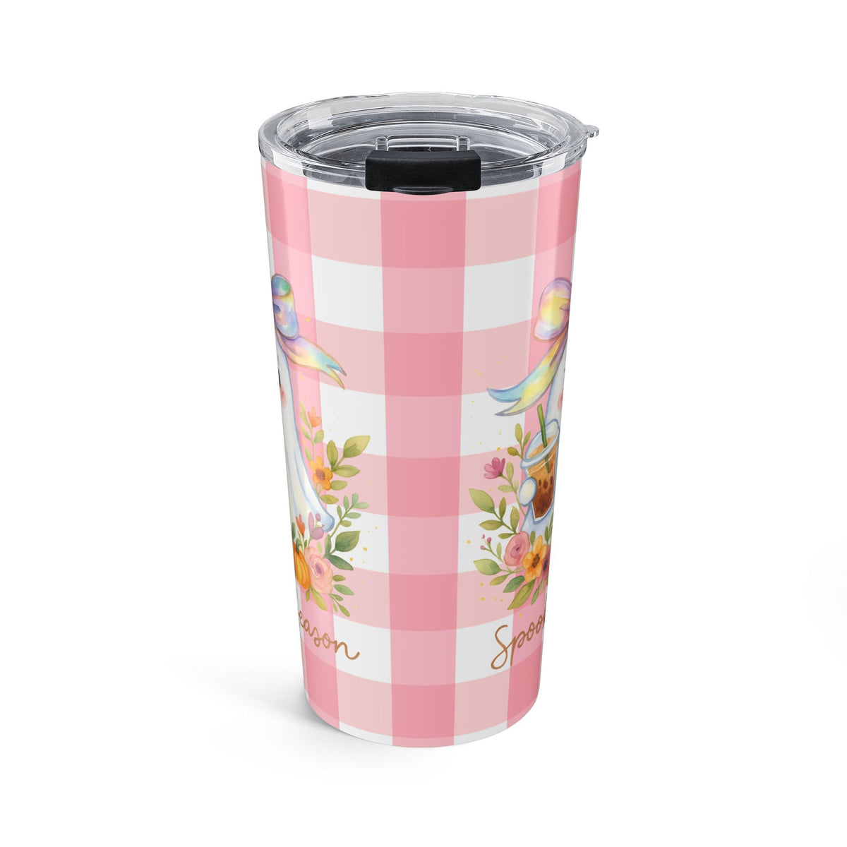 Cute Coquette Ghost Pink Halloween Tumbler 20oz - Drinkware for Fall Gift Idea, Insulated Travel Mug