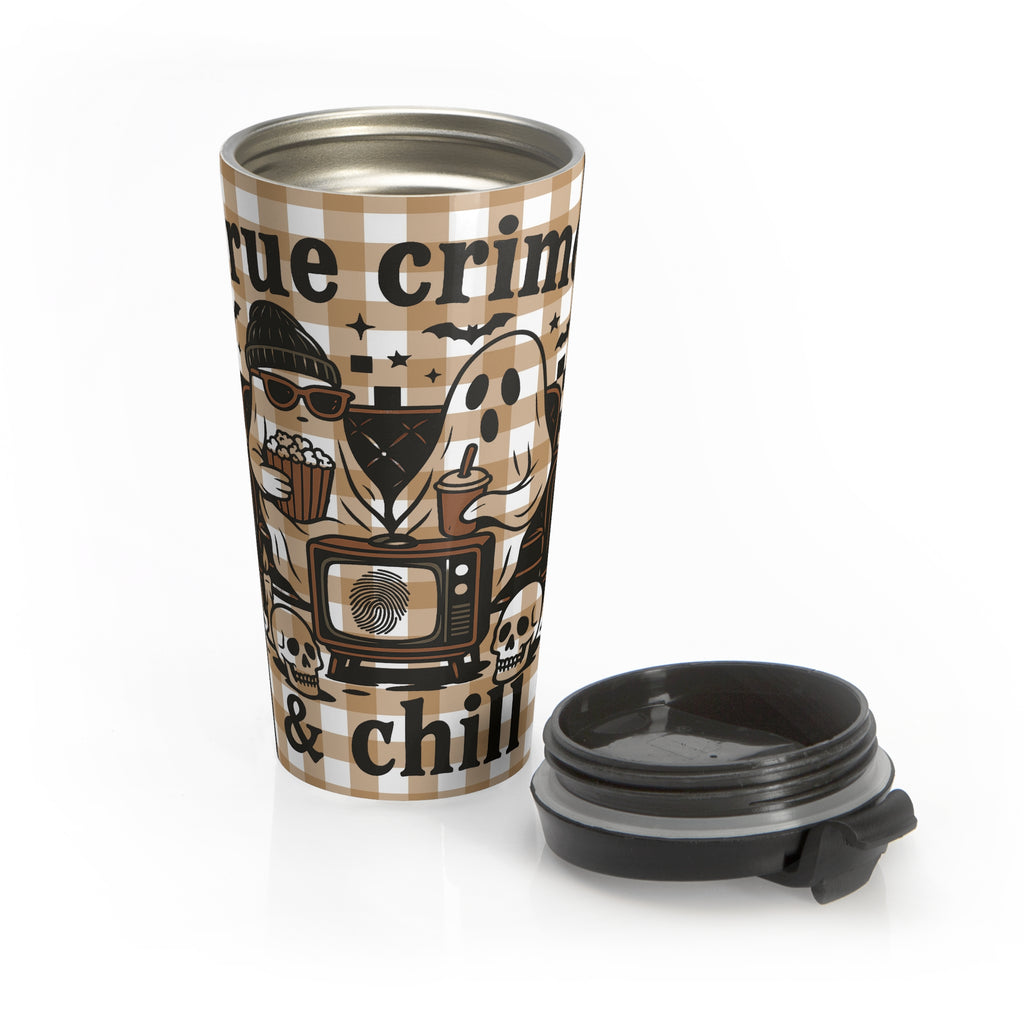 True Crime Funny Halloween Ghost Stainless Steel Travel Mug | Ideal for Camping, Hiking, Gifting, Fall Check Plaid Travel Mug, Coffee Lovers